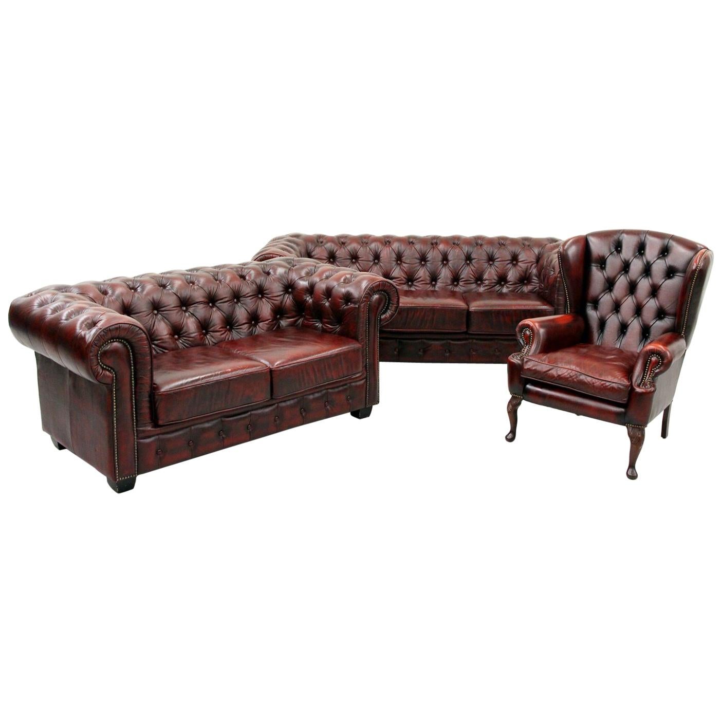 Chesterfield Sofa Leather Antique Vintage Couch English Armchair Old For Sale