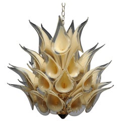 Vintage Italian Modern Glass Murano Lily Flower Chandelier