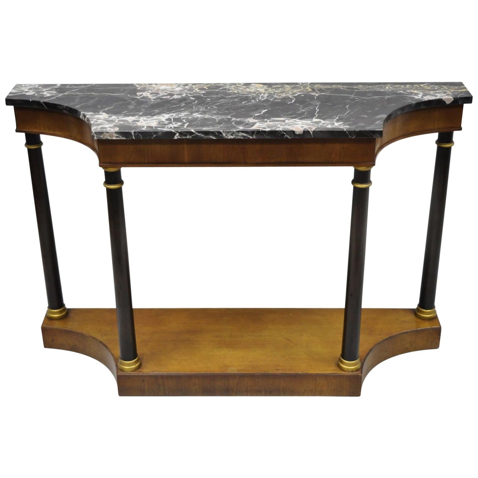 French Empire Style Marble Top Console Hall Table with Columns by Fine Arts Furn