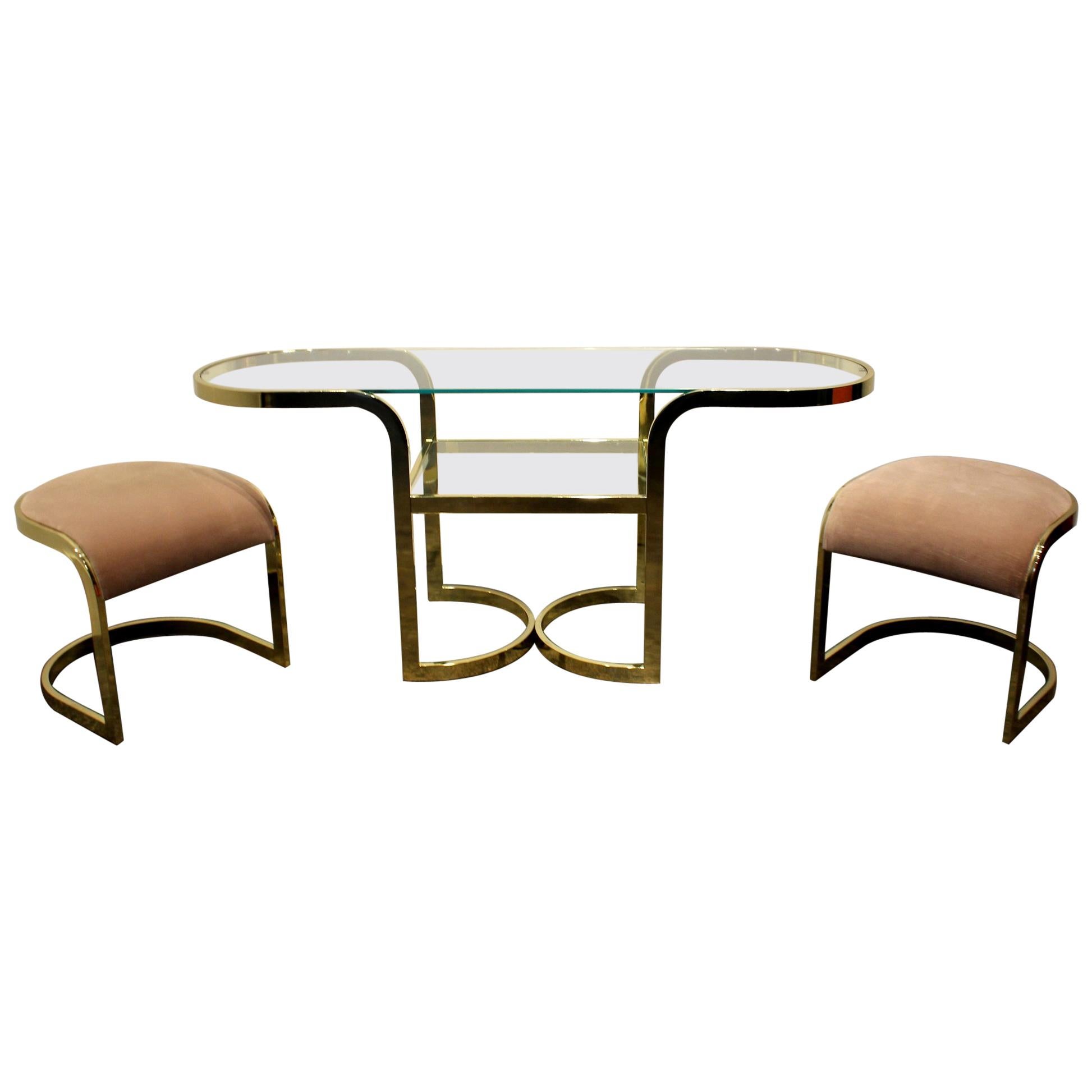Brass Console Cafe Table with Pink Chairs by DIA Design Institute of America im Angebot