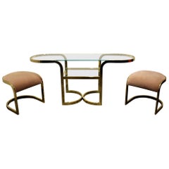 Brass Console Cafe Table with Pink Chairs by DIA Design Institute of America