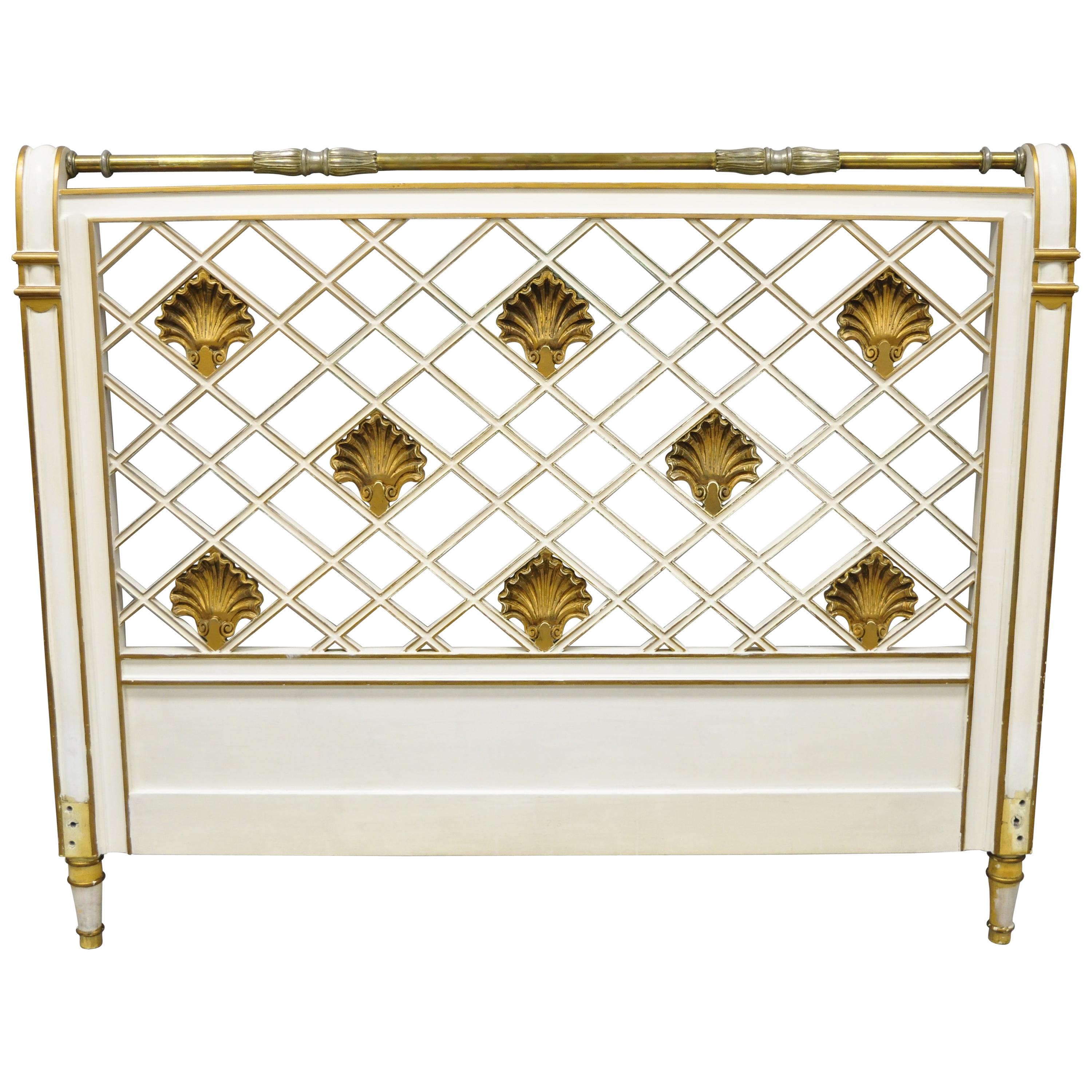 French Neoclassical Style Italian Shell Carve Lattice Queen Size Bed Headboard