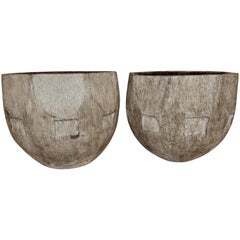 Pair of Palm Tree Carved Planters, Indonesia, Contemporary
