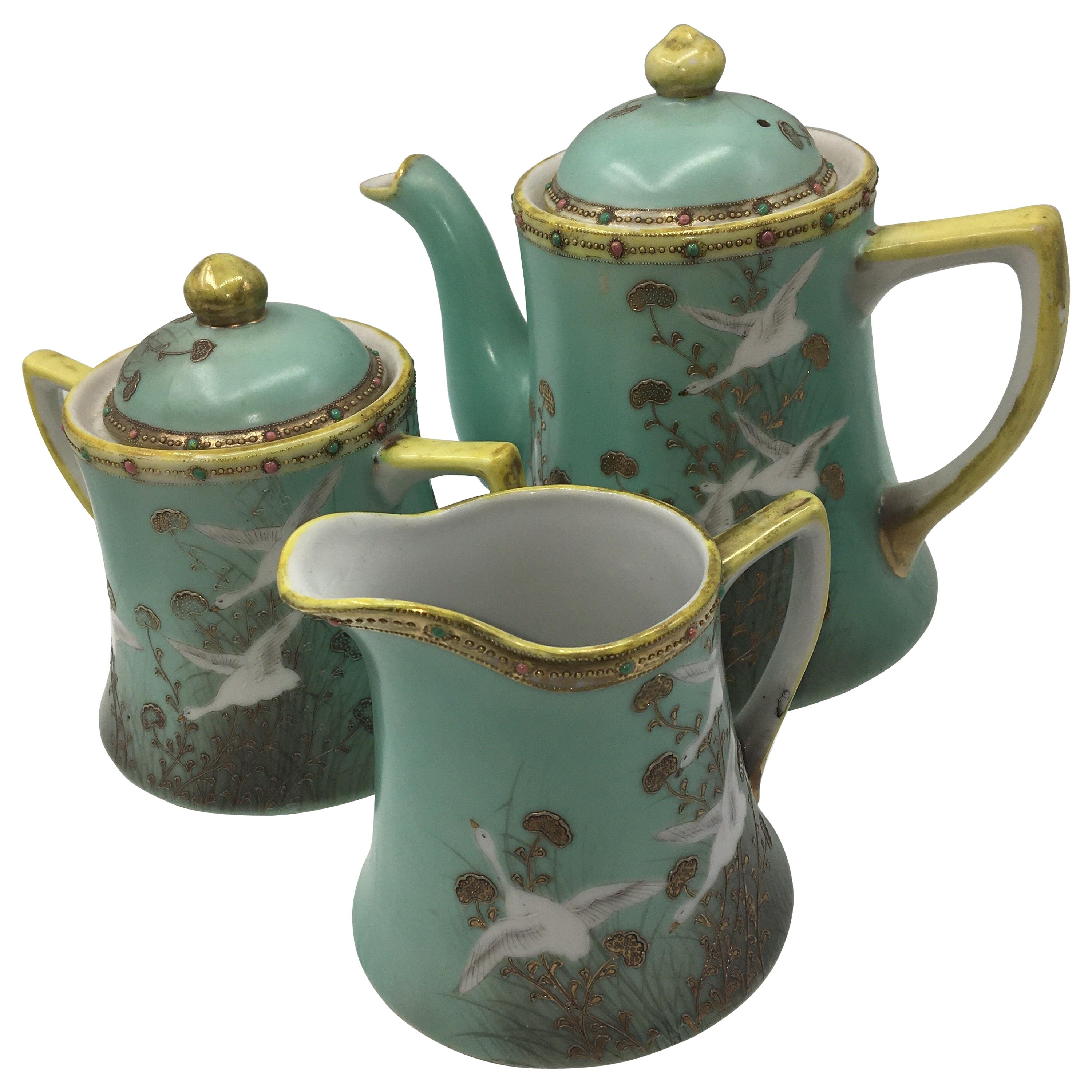 Hand Painted Tea Set, Made in Japan, 1950s For Sale