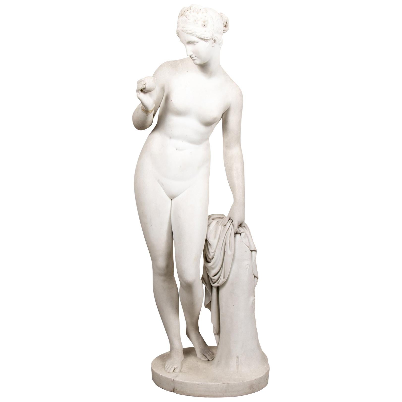 Carved Marble Classical Figure of the Goddess Aphrodite Holding "Golden Apple"