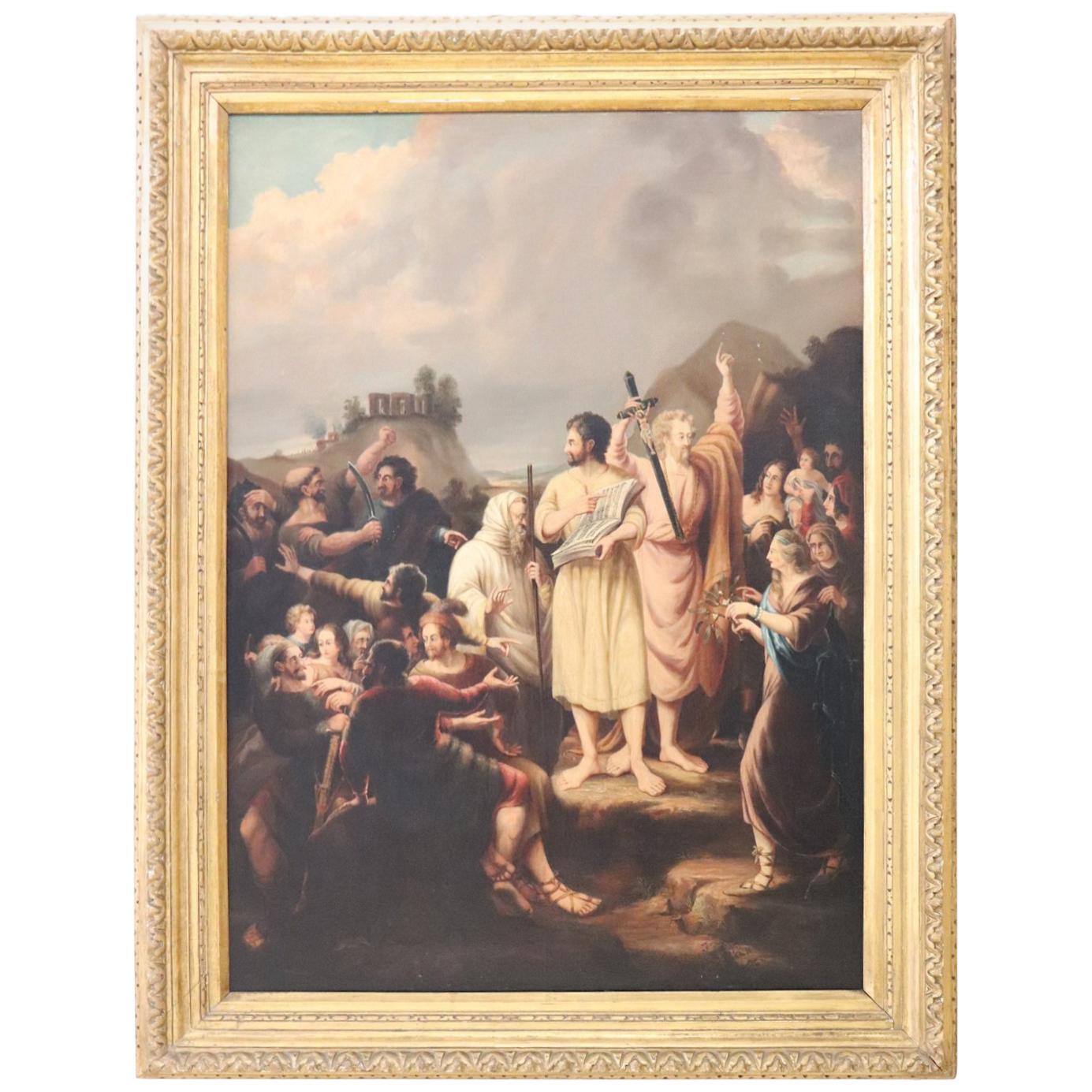 19th Century Italian Great Oil Painting on Canvas Biblical Scene with Frame