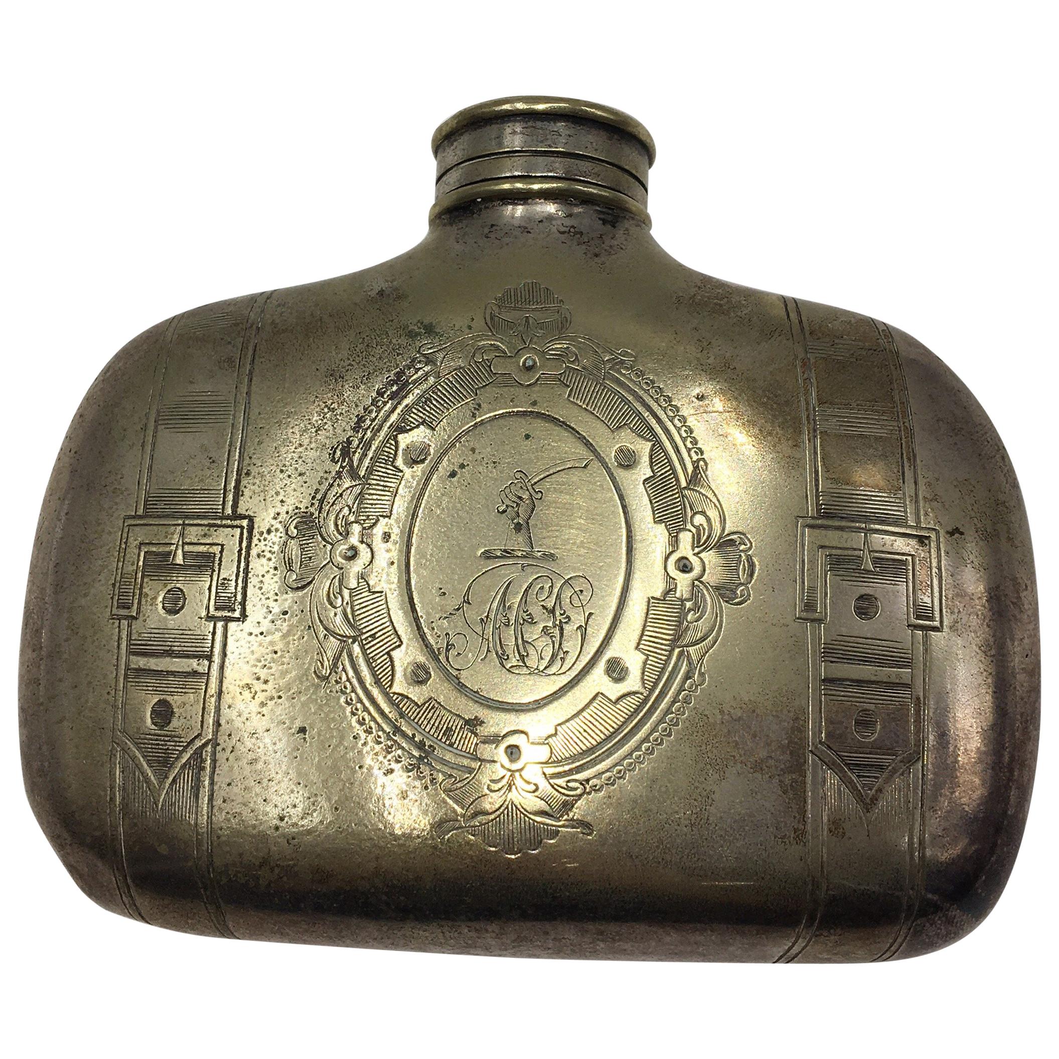 Ancient flask by PA & SS Philip Ashberry & Son's Sheffield English Silver Plate