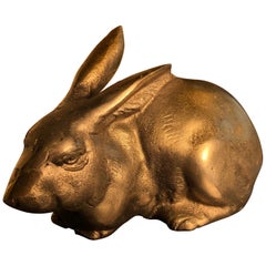 Retro Charming Crouching Big Ears White Bronze Rabbit from Japan, Fine Details