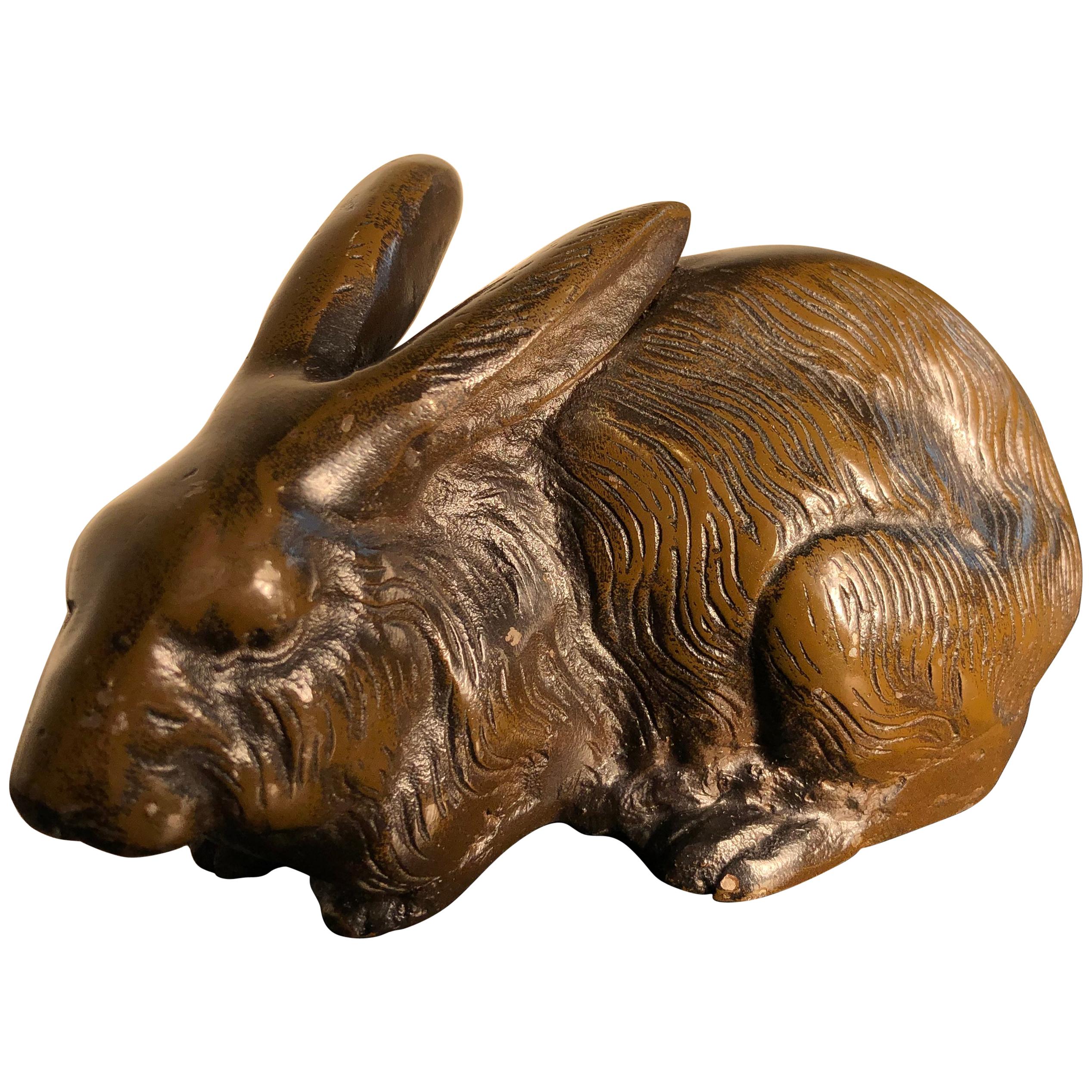 Fine Crouching Bronze Big Ear Rabbit from Japan, Fine Hair Details