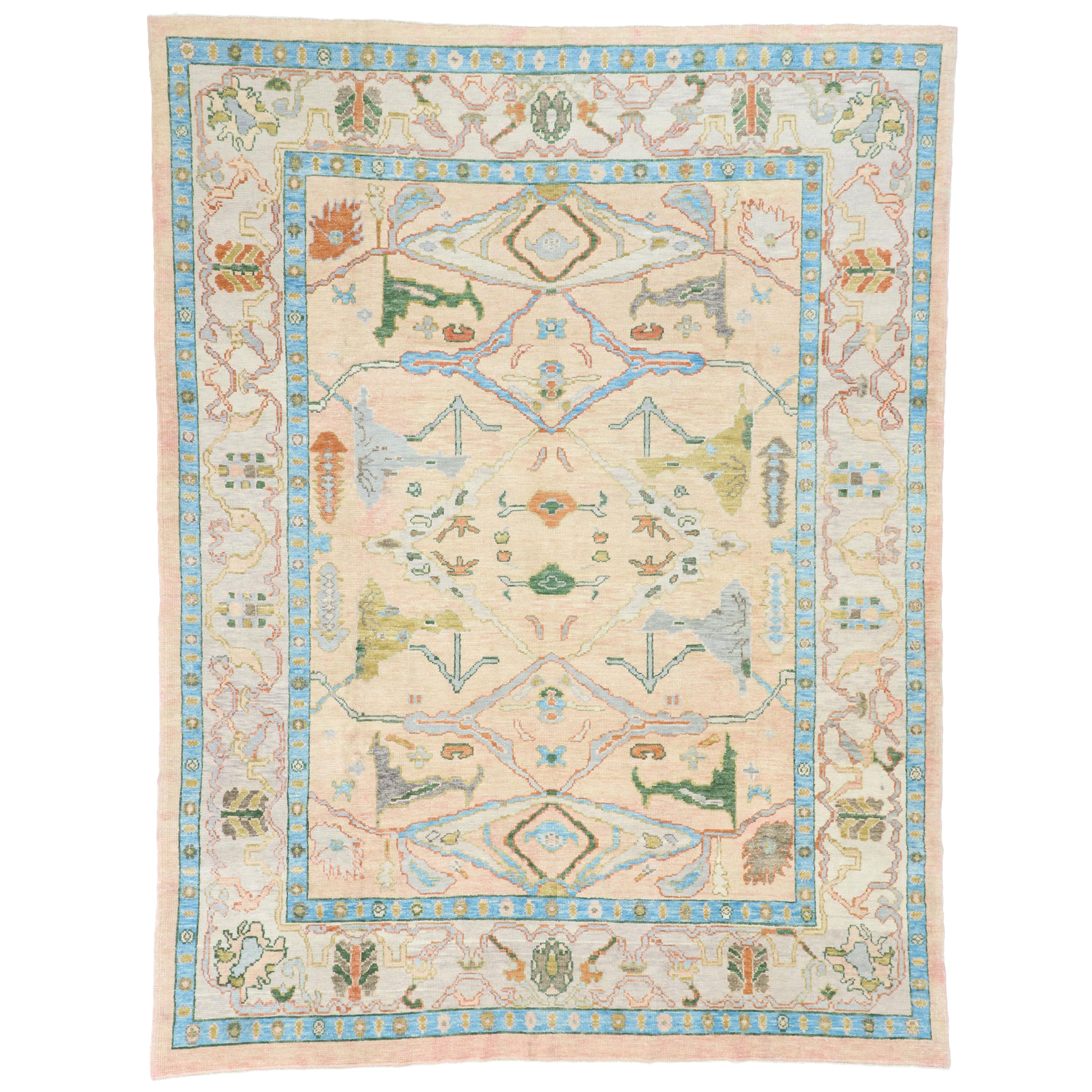 New Contemporary Turkish Oushak Rug with Memphis Style and Pastel Colors