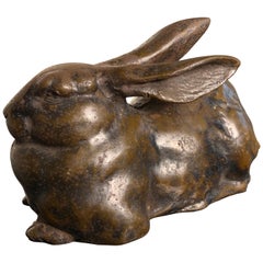 Japan Huge Antique Bronze Rabbit Usagi with Flappy Ears, Well Sculpted