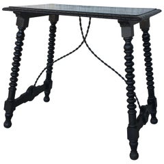 19th Century Spanish Side Table with Iron Stretcher, End Table