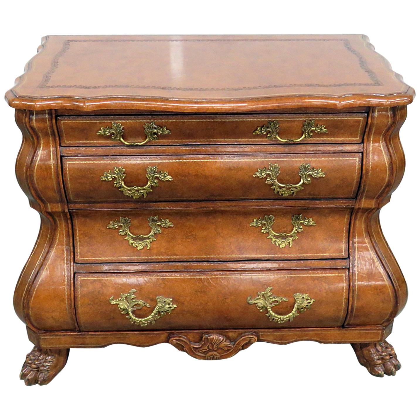 Maitland Smith Dutch Rococo Style Leather Wrapped Bombe Commode Chest
