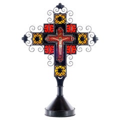 Cerámic Crucifix Whit Cristal and Iron Hand Forged Metal