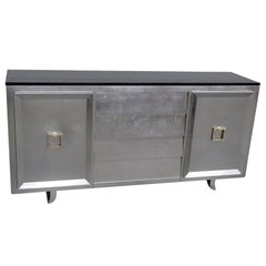 French Art Deco Silver Leaf Sideboard Server Buffet With Marble Top C1940