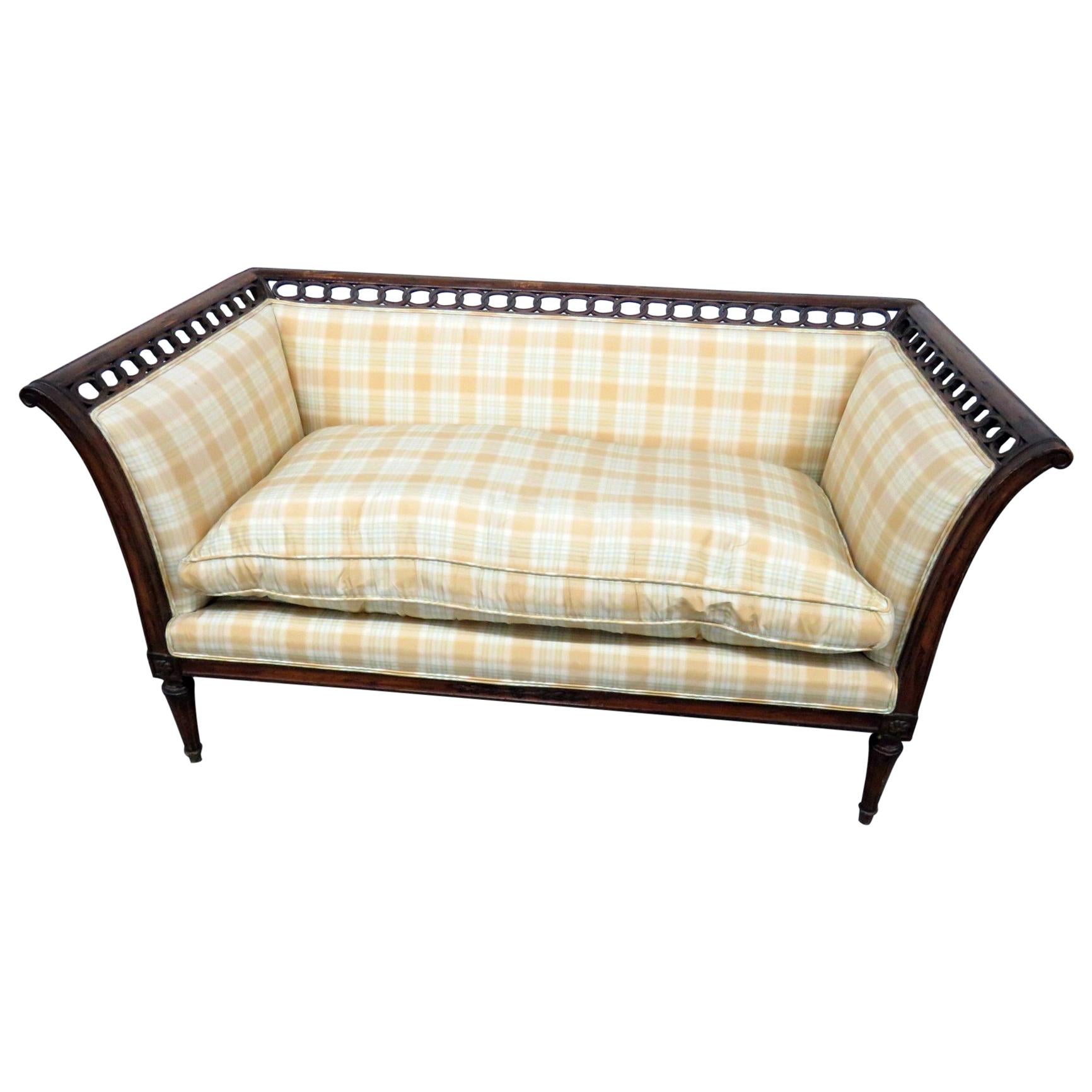 French Reticulated Carved Mahogany Louis XVI Style Settee Sofa Couch Canape