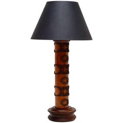 Table Lamp in Wood and Brass Made from an Old Stamp