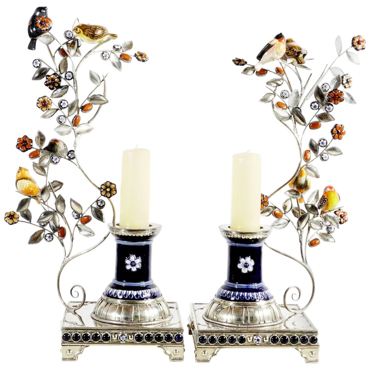 Stephane Galerneau Flower Candlesticks, Pair For Sale at 1stDibs