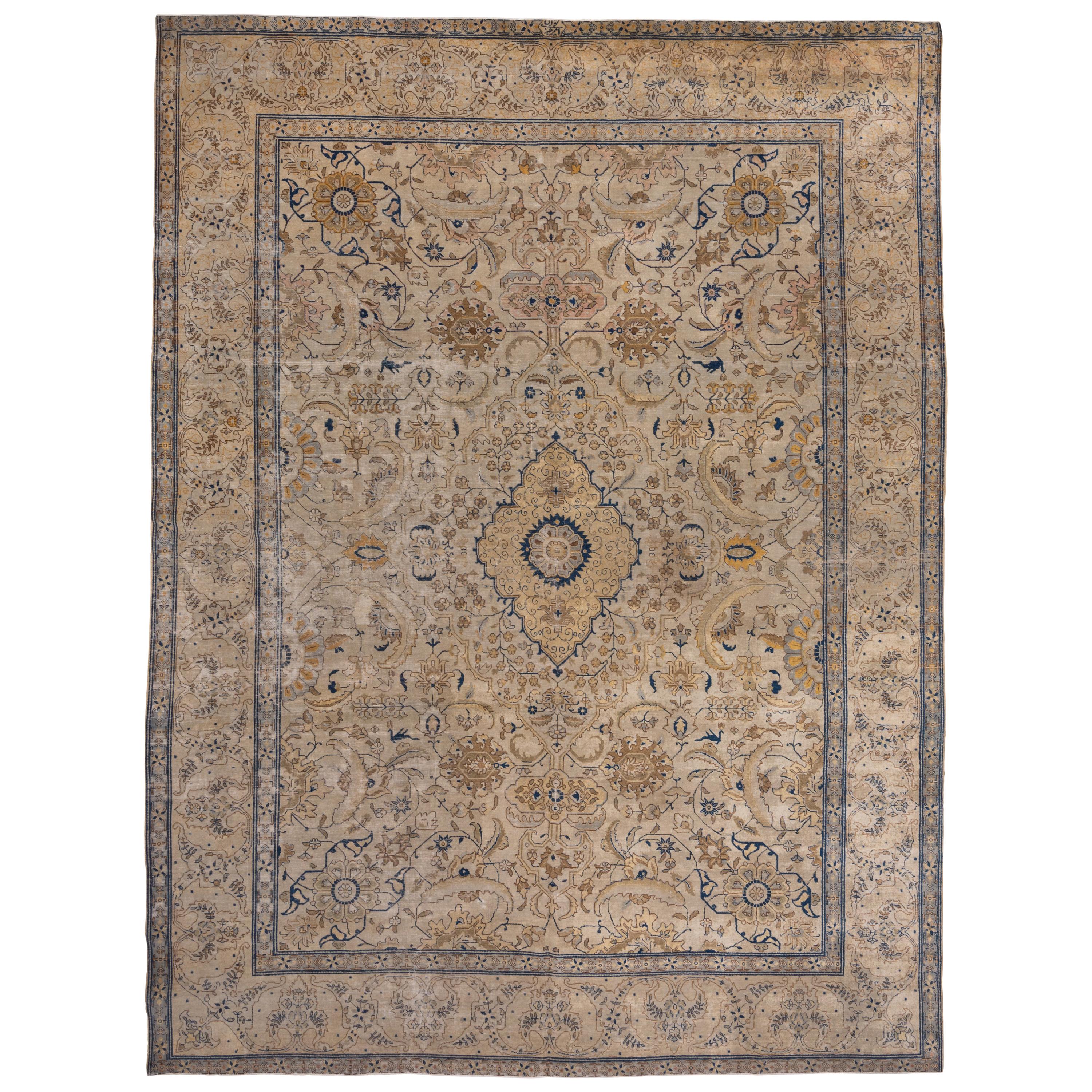 Antique Tabriz Carpet, circa 1920s Gold Tones For Sale