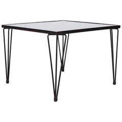A. Bueno De Mesquita Style Black Glass Coffee Table with Hairpin Legs