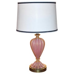 Vintage Italian Murano Pink and Gold Glass Table Lamp