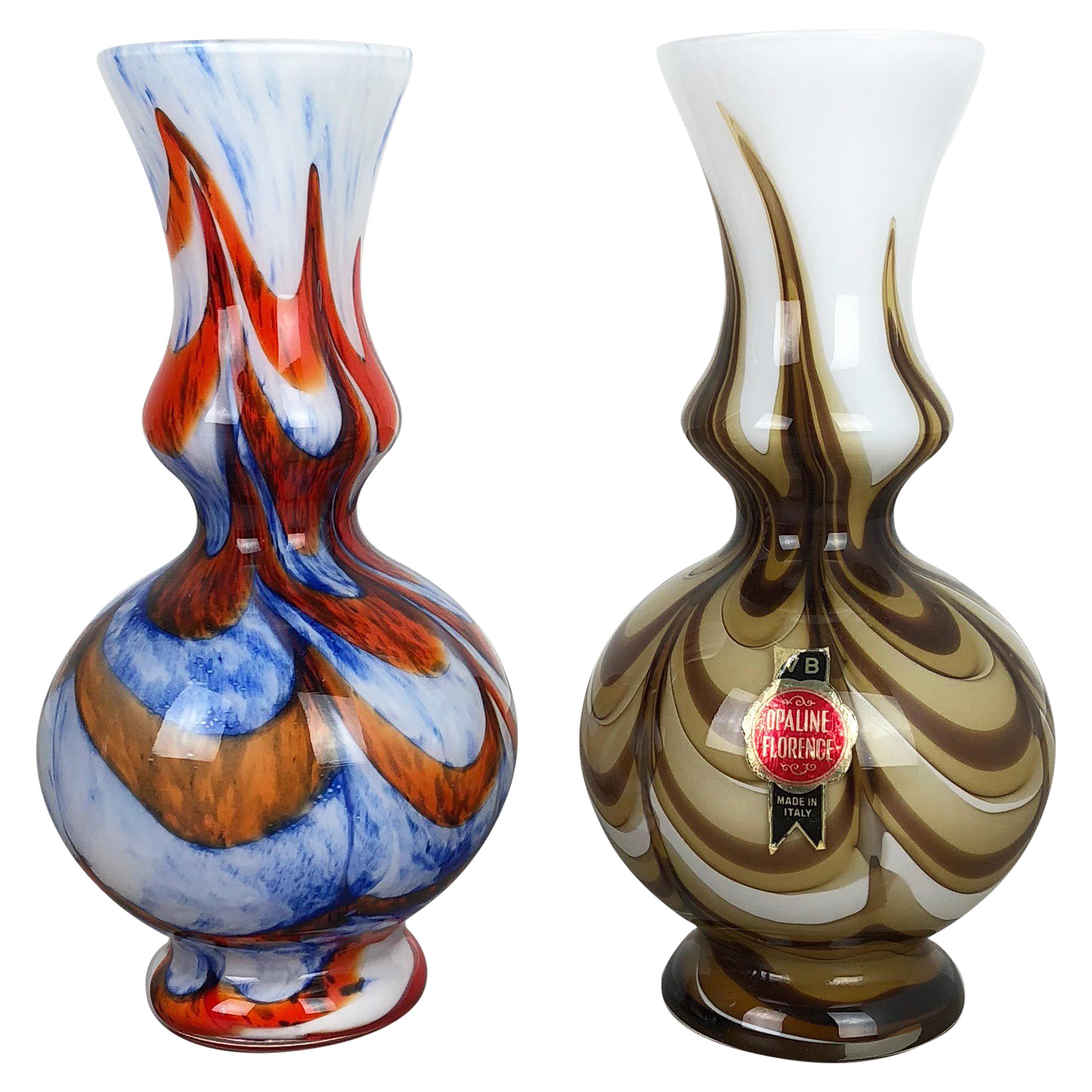 Set of 2 Vintage Pop Art Opaline Florence Vase Design, Italy, 1970s