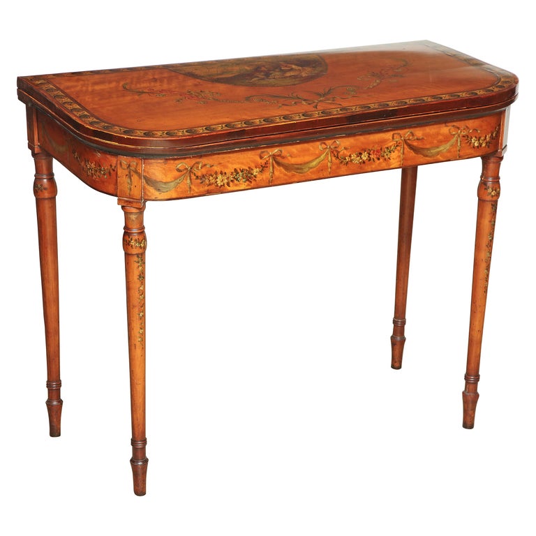 Sheraton Satinwood Painted Card Table For Sale at 1stDibs