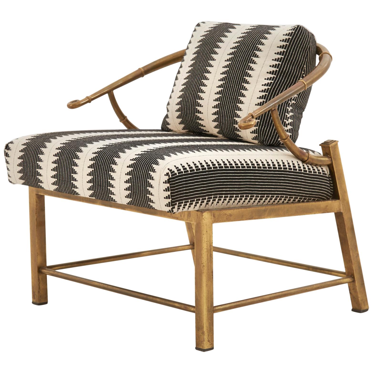 Chinoiserie Brass Lounge Chair Designed by Charles Pengally for Mastercraft