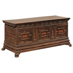 18th Century Spanish Large Carved Wood Coffer Trunk