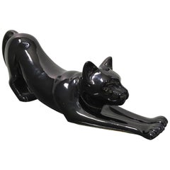 Schwarze Katzen-Skulptur aus Keramik von Vanguard