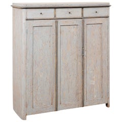 Antique 19th Century Swedish Pale Blue Wood Cabinet with Plentiful Shelving
