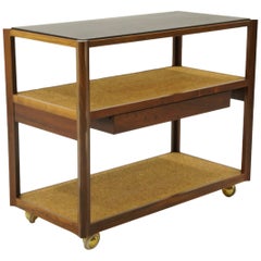 Serving Cart by Edward Wormley, Rosewood Frame, Black Slate Top, Cork Shelves