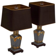 Vintage Pair of Table Lamps in Brass, Handmade in Italy