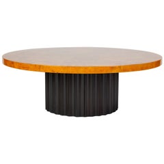 Custom 1970s Round Coffee Table in Lacquered Parchment with Pedestal Base