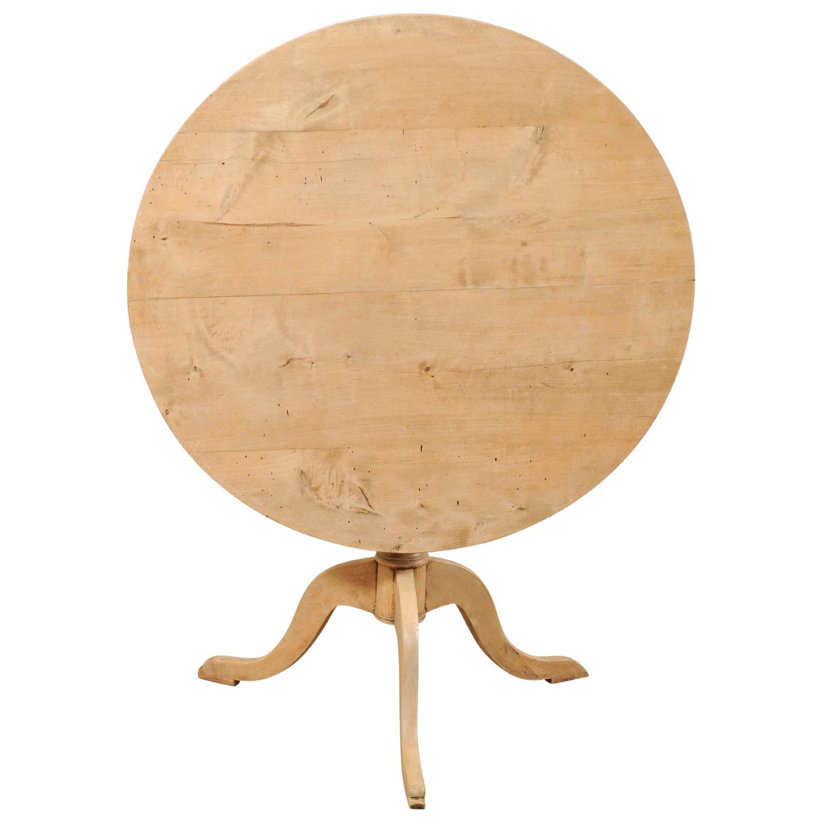 19th Century Swedish Round Bleached Wood Tilt-Top Guéridon Table
