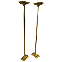 Pair of Hollywood Regency Brass Torchiere Floor Lamps