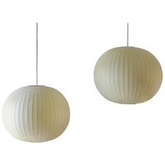 Pair of Vintage George Nelson Round Bubble Pendant Lights, circa 1965