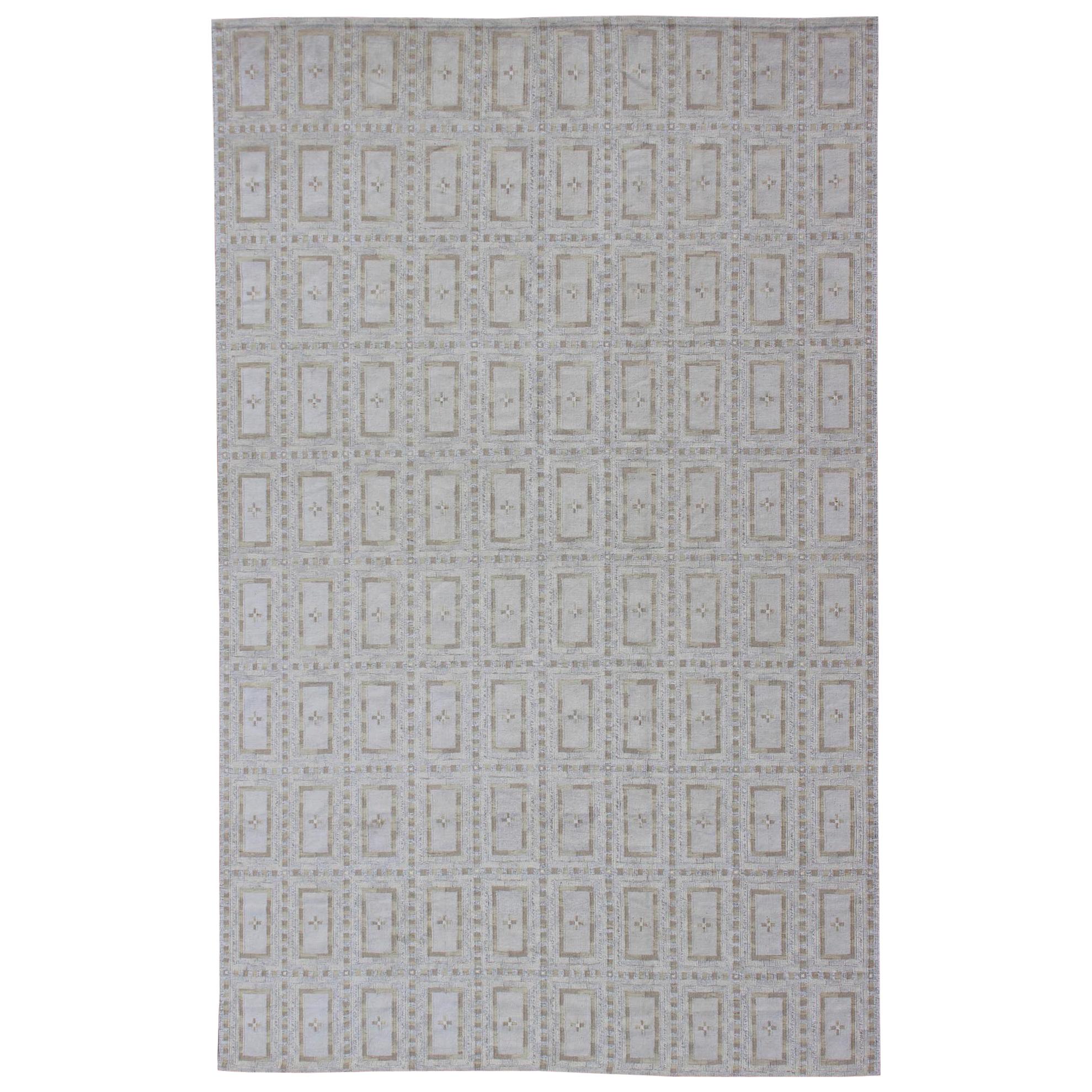 Very Large Modern Scandinavian Flat-Weave Rug with All-Over Rectangular Design For Sale