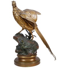 19th Century Life-Size Bronze Pheasant, by Alfred Dubucand