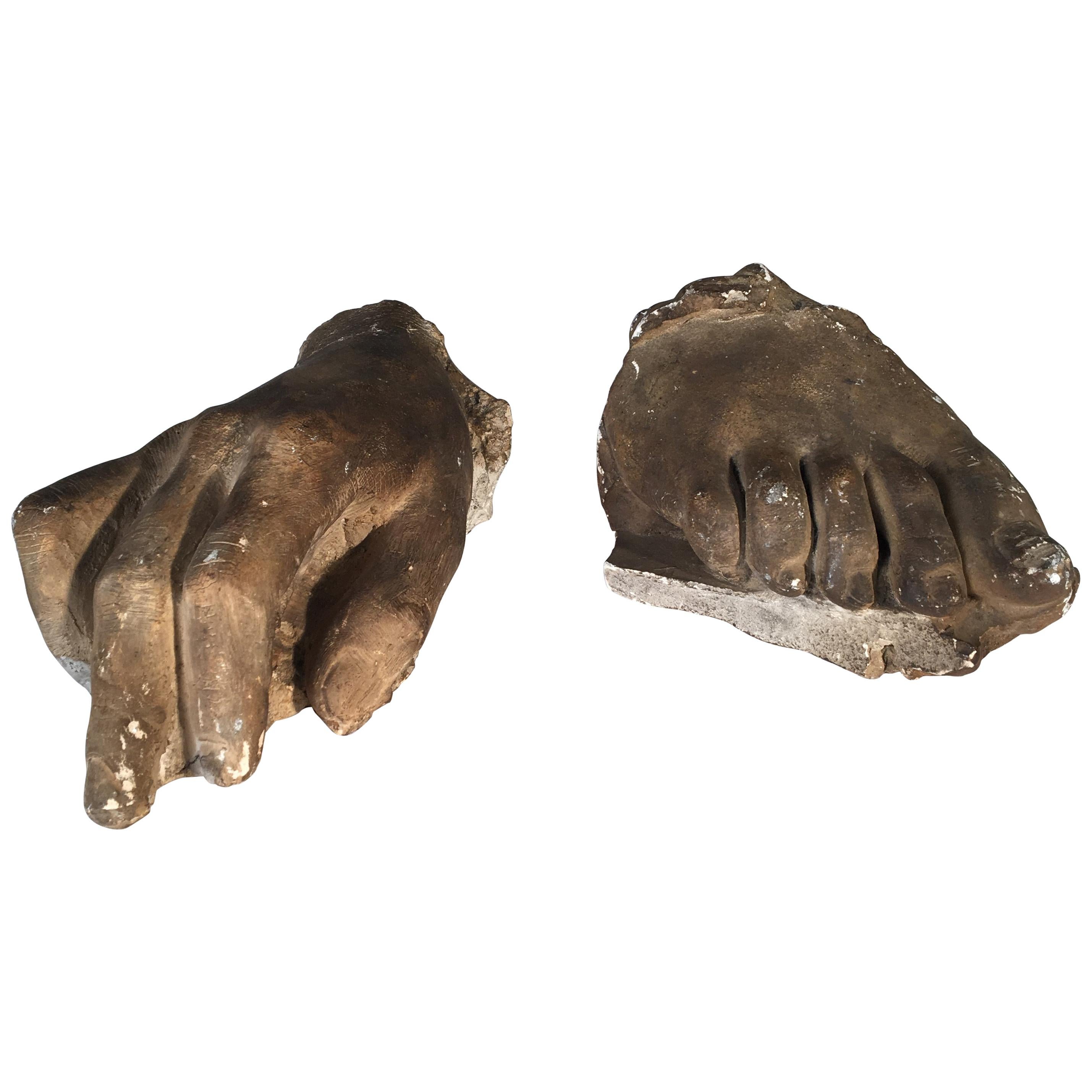Plaster Cast Foot and Hand, 19th Century