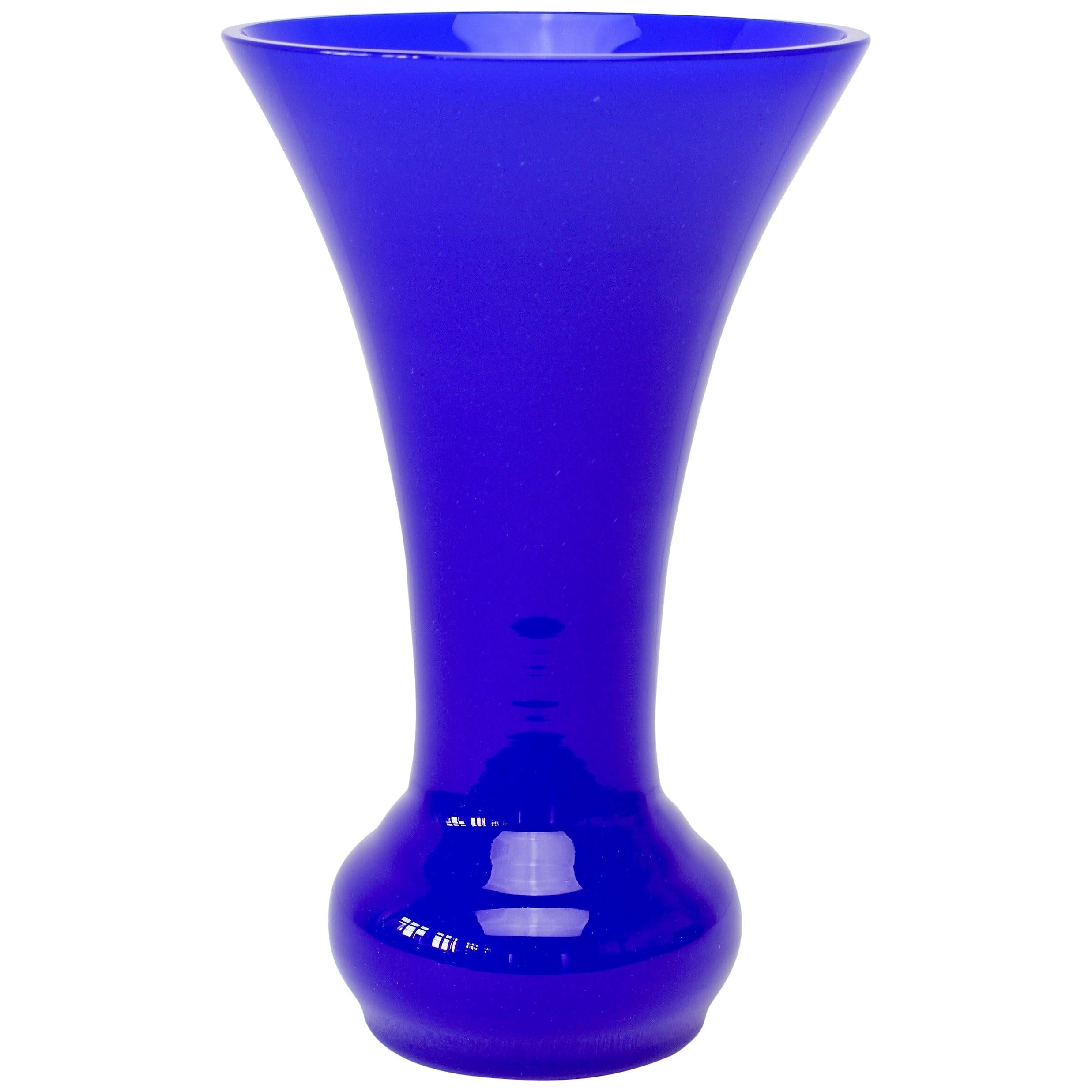 Grand vase italien vintage en verre de Murano bleu cobalt de Cenedese 