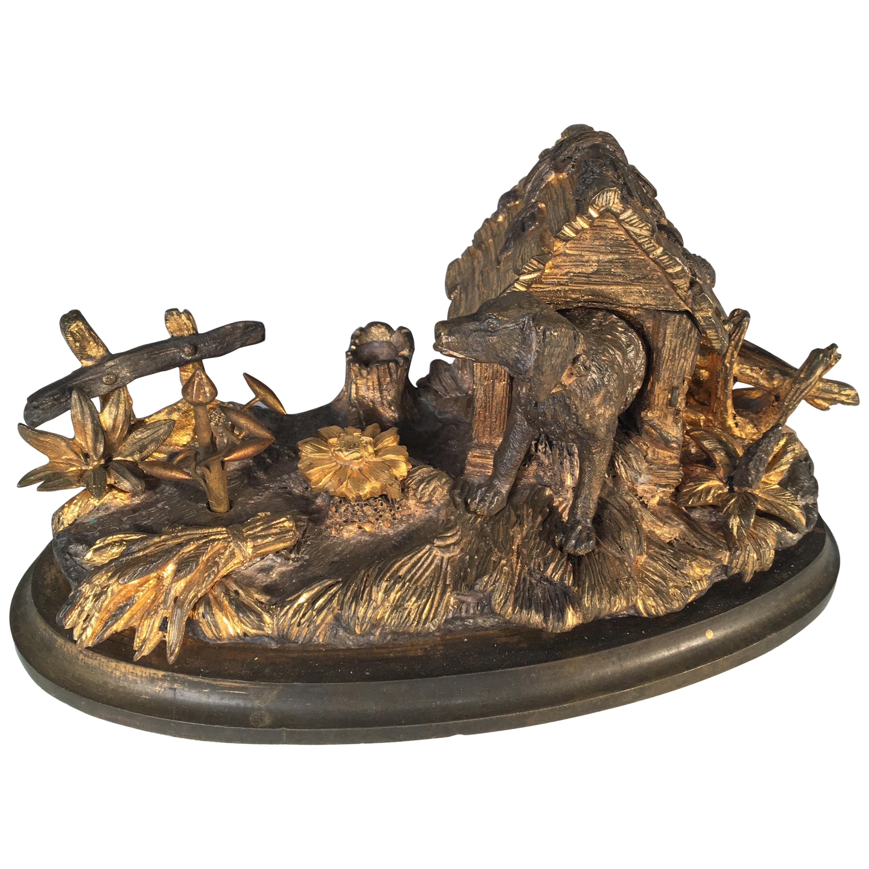 Gilt Bronze Dog-House Inkwell, 19th Century, French For Sale