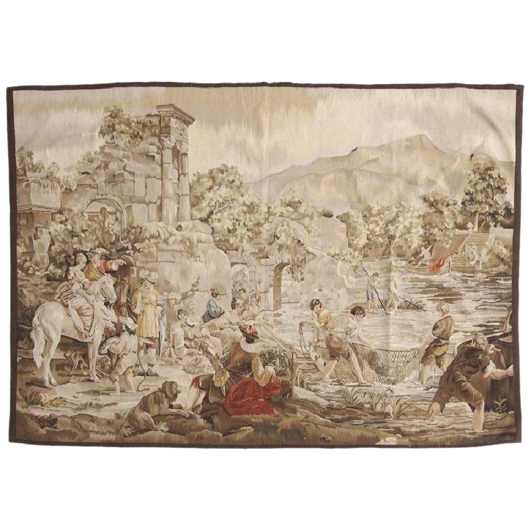 French Handwoven Landscape Tapestry, Early 20th Century