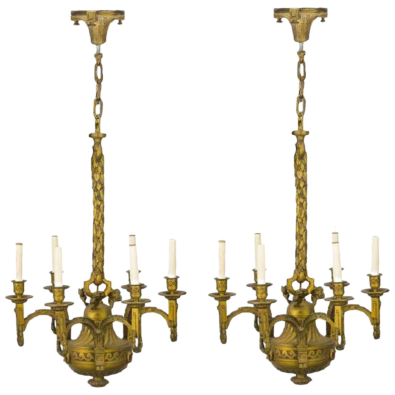 Pair of 19th Century French Ormolu Chandeliers, Possibly Linke