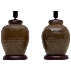 Coppia di lampade da tavolo a urna o a vaso in ceramica del XIX secolo
