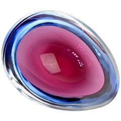 Pink and Blue Italian Murano 'Sommerso' Glass Bowl Attributed to Seguso, c.1960s