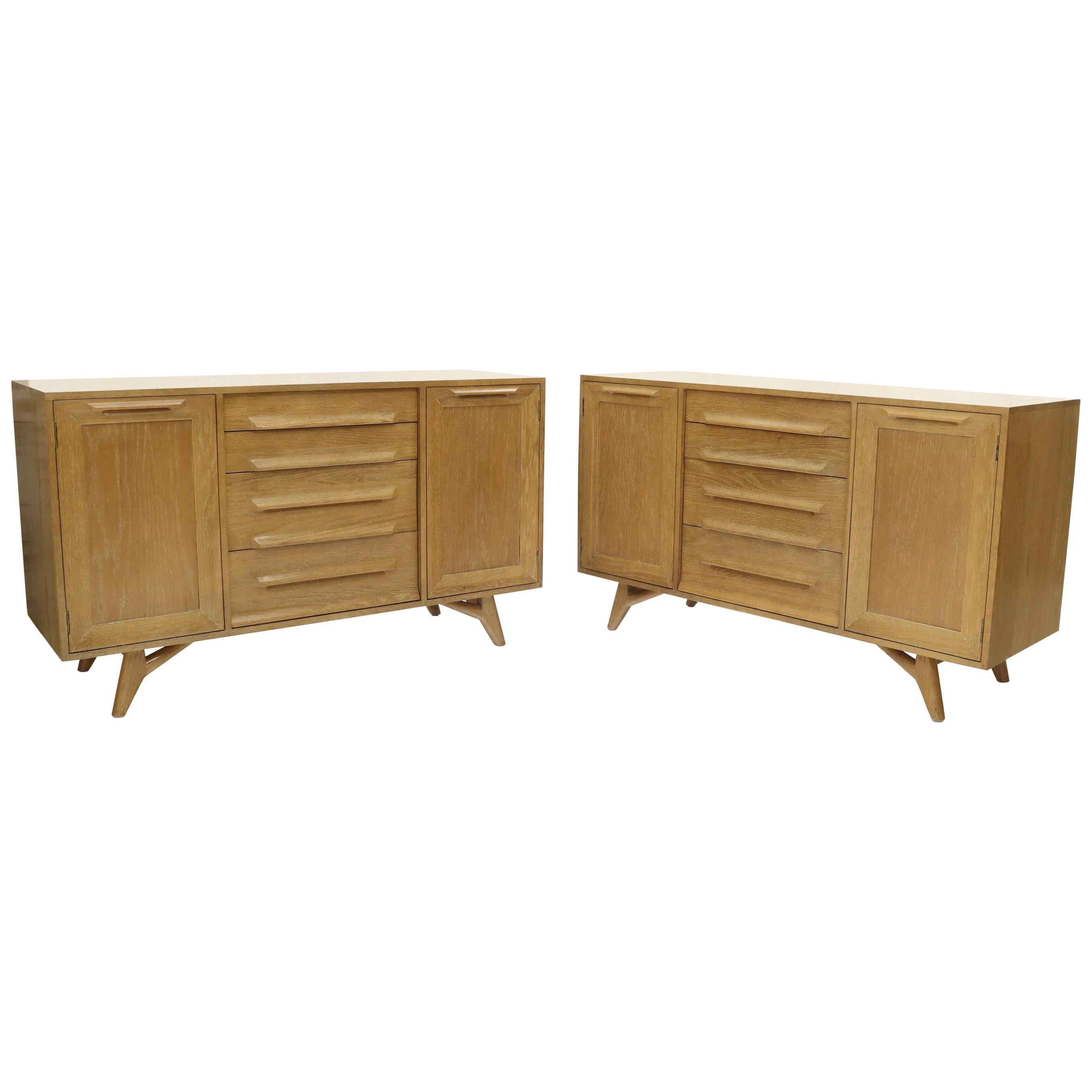 Two Door 4 Drawer Limed Cerused Solid Oak Board Cabinet Credenza Dresser For Sale