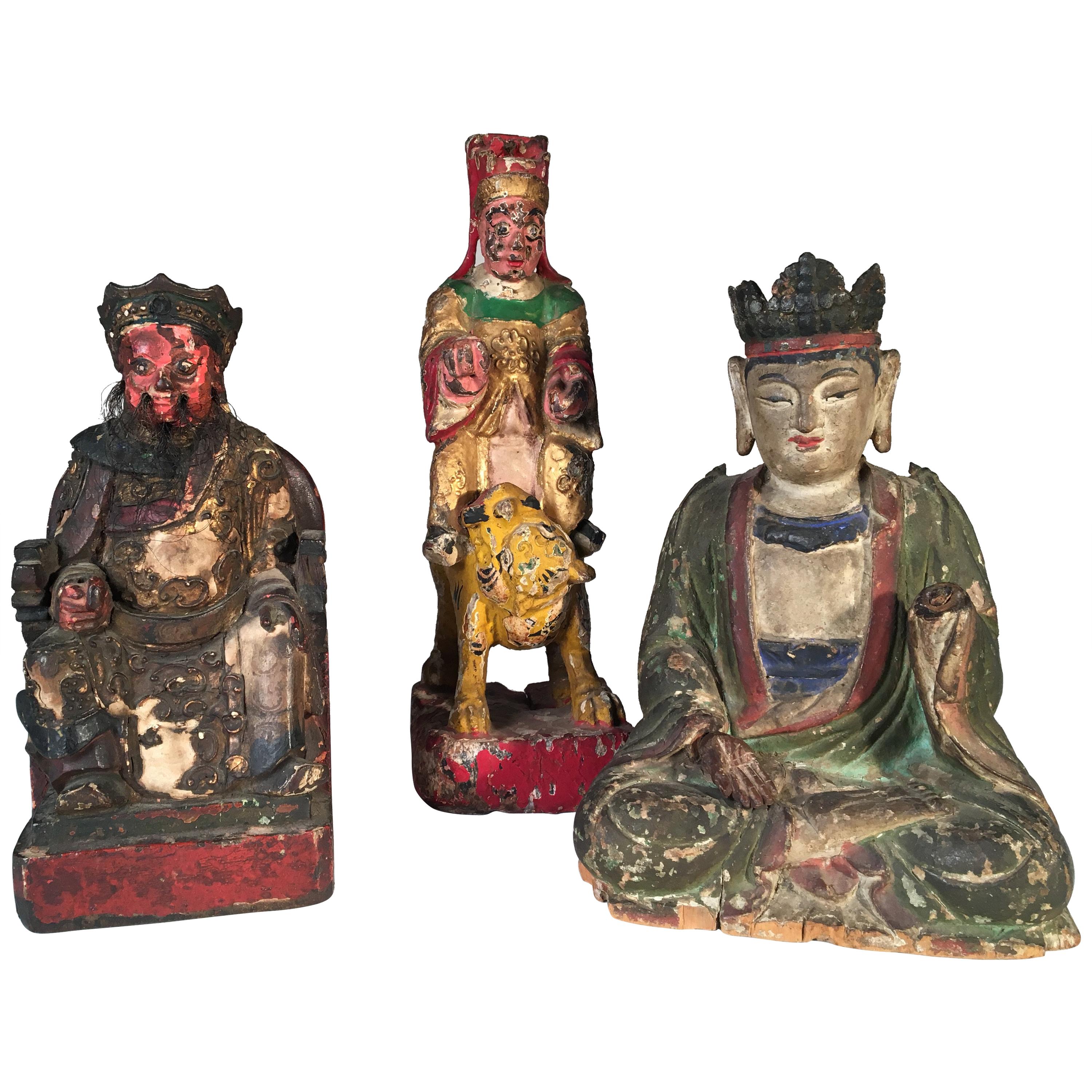 Collection of 3 Carved Wooded Asian Deities