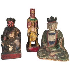 Collection of 3 Carved Wooded Asian Deities