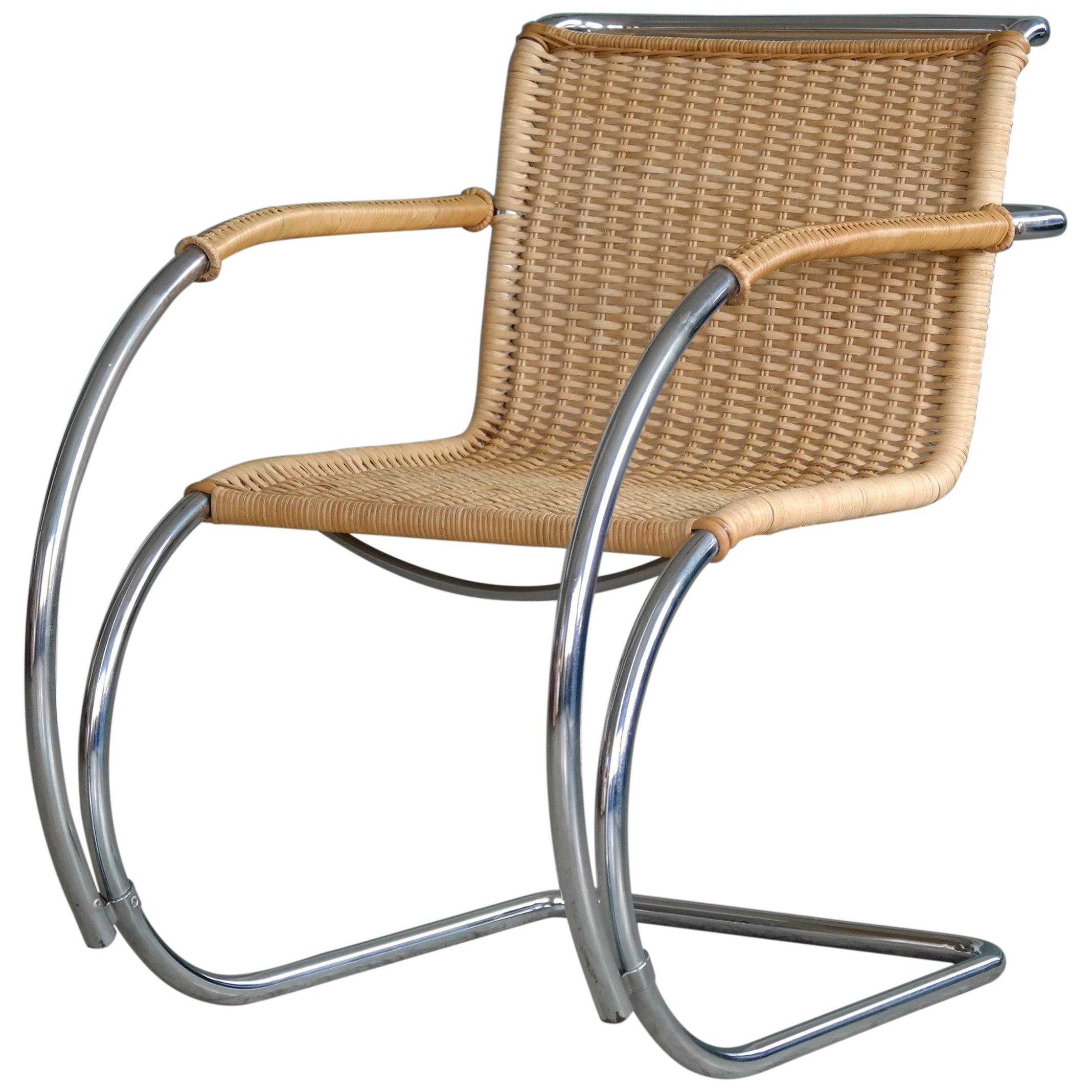 Mies van der Rohe MR20 Bauhaus Lounge Chair in Chromed Steel and Wicker